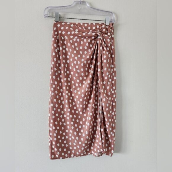 ABERCROMBIE & FITCH | Polka dot skirt front slit brown sz XS - Picture 3 of 5